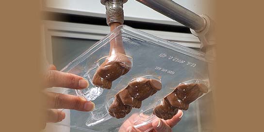 Photo of chocolate candies being made in an Alaska Wild Berry Candy Kitchen