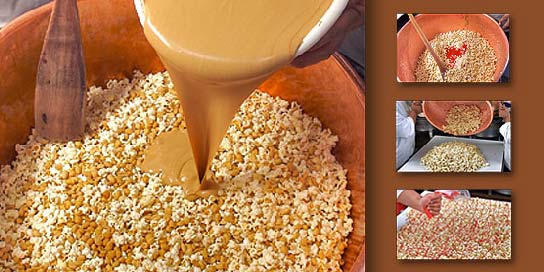 Photo of candy popcorn being made in an Alaska Wild Berry Candy Kitchen