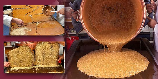 Photo of English Toffee pieces being made in an Alaska Wild Berry Candy Kitchen